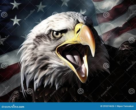 An Angry North American Bald Eagle On American Flag Stock Illustration