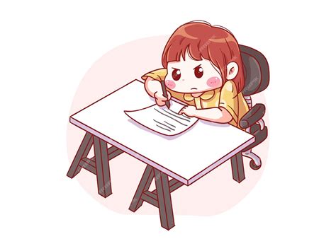 Premium Vector Cute And Kawaii Serious Girl Write On Paper Manga