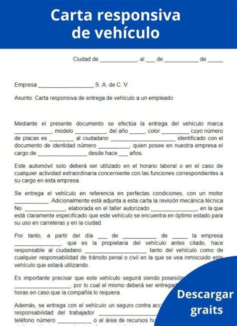 Carta Responsiva Vehicular Ejemplos Y Formatos Word P