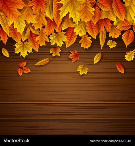 Wooden Background With Autumn Leaves Falling Vector Image