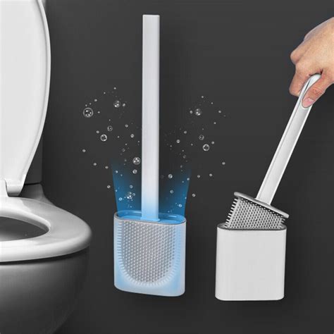 Creative Toilet Brush Holder Set Silicone Bristles Bathroom Cleaning