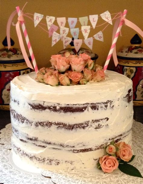 Naked Cake With Bunting Birthday Parties Birthday Cake Birthday Ideas Engagement Cakes Let