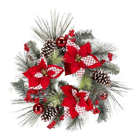 Holiday Time Red And White Poinsettia Pine Cone And Berry Wreath 22