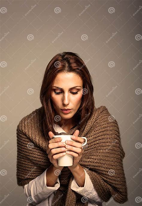 Attractive Woman Drinking A Hot Coffee Stock Image Image Of Lady