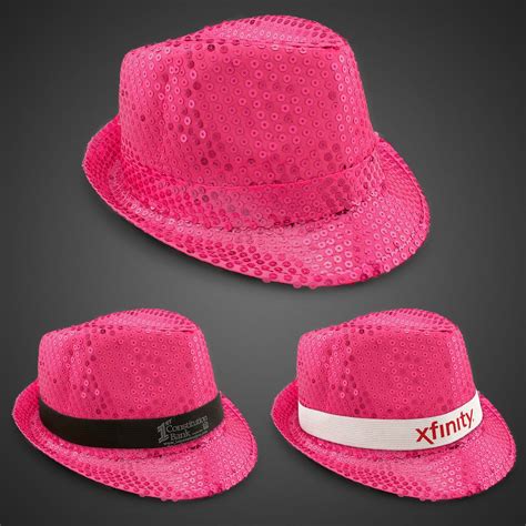 Pink Sequin Fedora Hat Imprintable Bands Available Imprintable Hats
