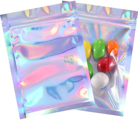 Holographic Color Party Favor Food Resealable Smell Foil Pouch Flat
