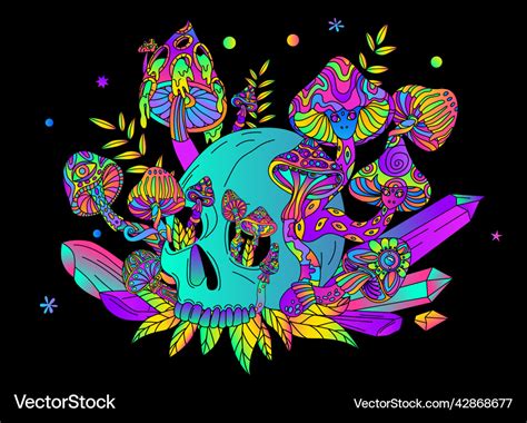 Trippy Mushroom Skull Composition Royalty Free Vector Image