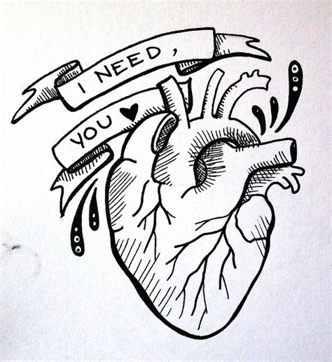 Anatomical Heart I Need You Illustration Tattoo Design