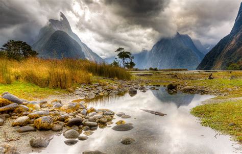 Mountains Scenery Stones New Zealand Puddle Nature Wallpapers Hd