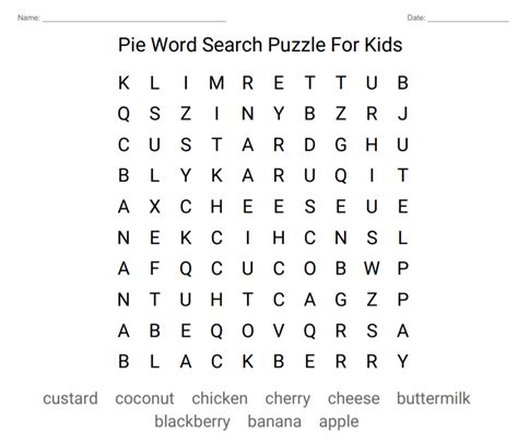 Pie Word Search Puzzles Word Search Printable