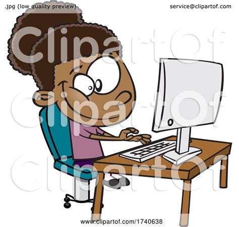 Cartoon Girl Typing On A Computer By Toonaday 1740638