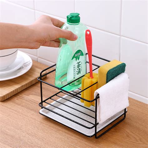 Iron Sponge Holder Kitchen Sink Organizer Tray Drain Rack Cloth Soap