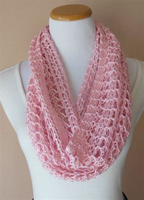 Pink Infinity Scarf Hand Knit Light Weight Lacy Open Weave Etsy