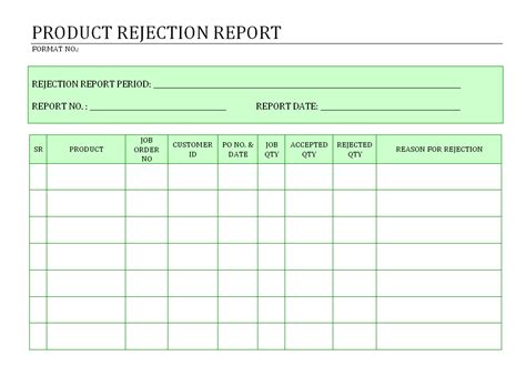 product rejection report format samples word document download