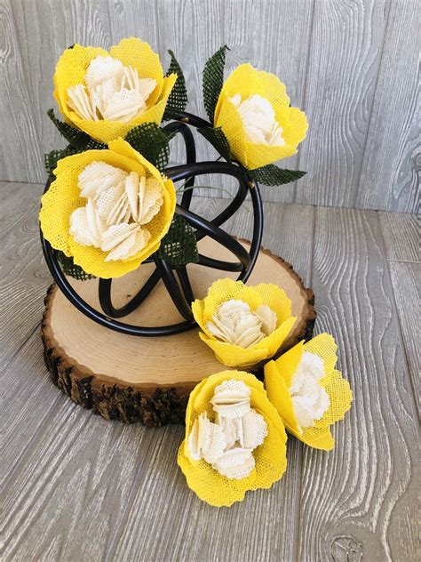 4 Burlap flower yellow burlap rose stem wedding bouquets | Etsy | Burlap flowers, Burlap roses ...