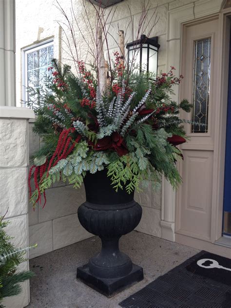 Red And Silver Urn Arrangement Christmas Urns Christmas Floral