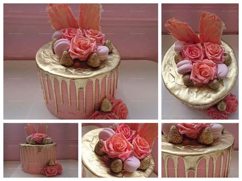 Gold And Pink Flowers Drip Effect Cake Your Treats Bakery