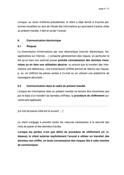 Mod Le De Contrat De Mandat L Avocat Suisse Doc Pdf Page Sur