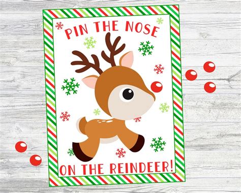 Pin The Nose On The Reindeer Printable Reindeer Game For Etsy