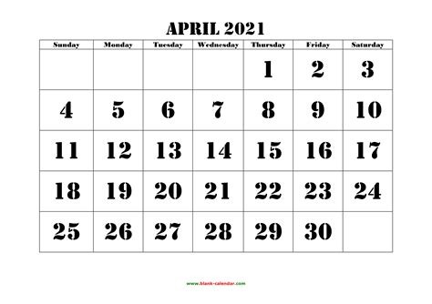 Easy to print pdf version in various formats. Free Download Printable April 2021 Calendar, large font design , holidays on red