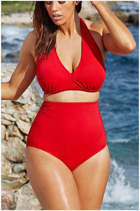 2018 Xxl Xxxl Plus Size Summer Red Bikini Set High Waist Padding