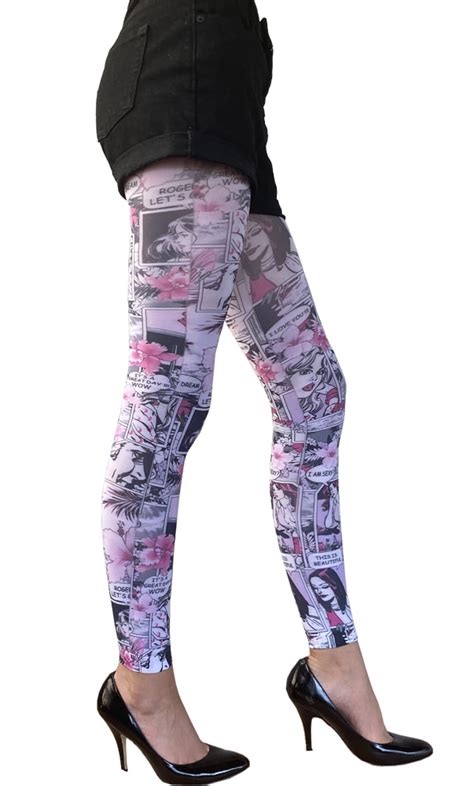 Pink Opaque Patterned Footless Tights Comics Paradise For Women Malka