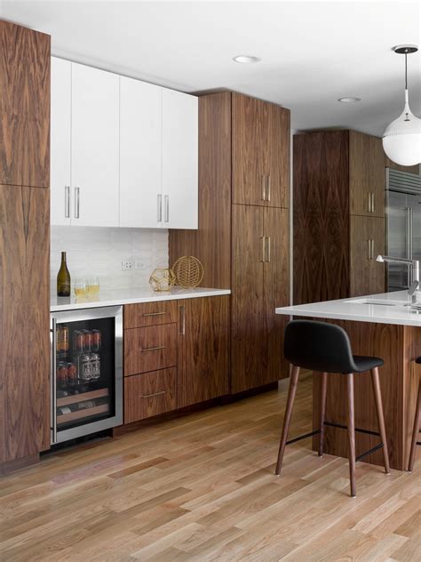 With its intriguing color variations and finely detailed grain patterns, walnut brings a certain classic elegance to your kitchen. Mid Century Modern Kitchen Remodel, Walnut and Acrylic ...