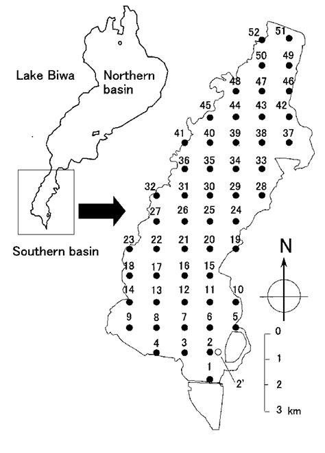 Map Showing 53 Sampling Sites In The Southern Basin Of Lake Biwa