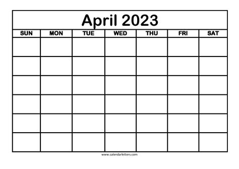 April 2023 Calendar Printable Template Pdf Word Excel