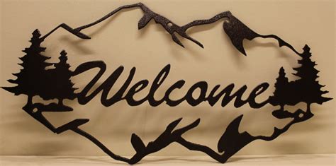 Mountains Welcome Sign Metal Wall Art Home Decor Etsy