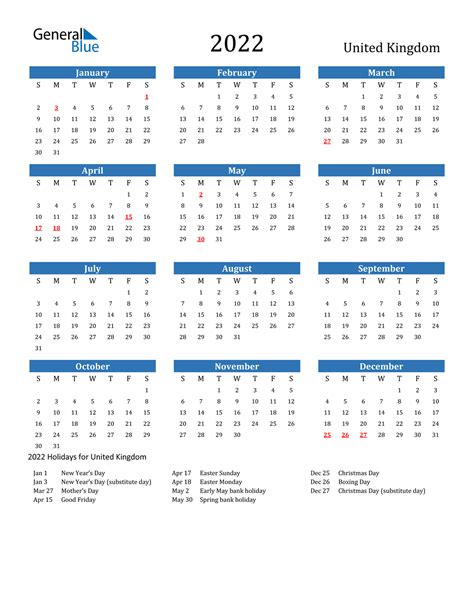 Calendar 2022 Uk With Bank Holidays Excel Pdf Word Templates Photos
