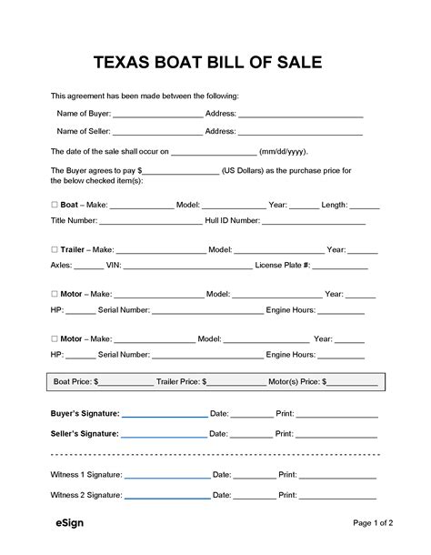 Free Texas Boat Bill Of Sale Form Pdf Word