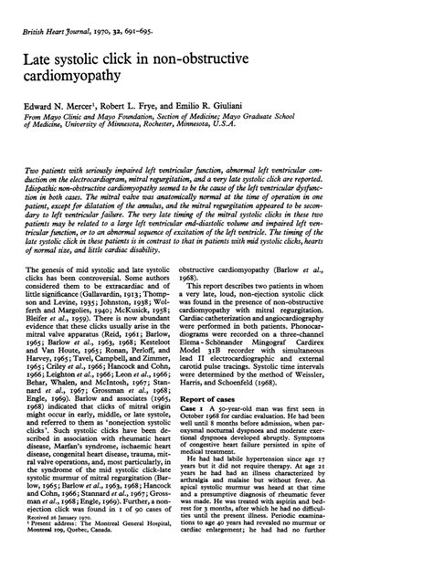 Pdf Late Systolic Click In Non Obstructive Cardiomyopathy
