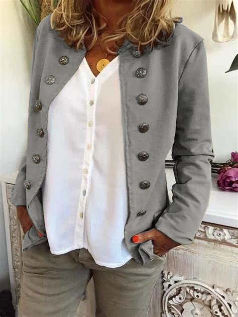 Buttoned Long Sleeve Jacket Zolucky