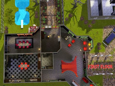 Step inside and the open ground floor list of rooms: Sims and Just Stuff: The Addams Family Mansion by squarepeg 56