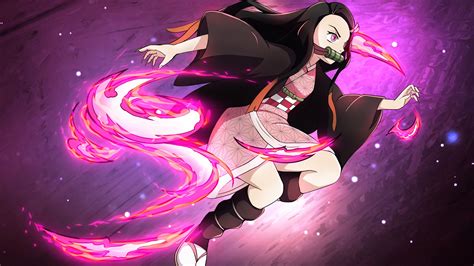 Nezuko Kamado Purple Background Hd Demon Slayer Kimetsu No Yaiba