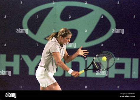 Belgiums Kim Clijsters In Action Against Usas Monica Seles Stock