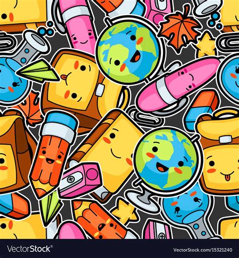 Kawaii School Seamless Pattern With Cute Education Supplies Download A