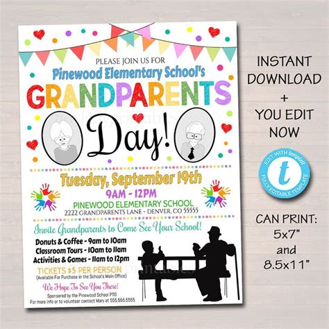 Grandparents Day Invite Breakfast Social Event Printable Template