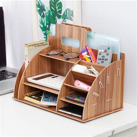 Desk Top Organizer Multi Function Desktop Organizer Wooden Storage