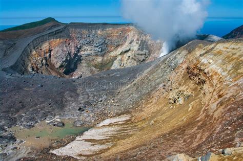 Ebeko Volcano At Paramushir Island Kuril Islands Russia Stock Image