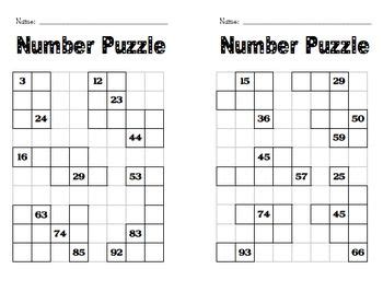 Math logic puzzle worksheets that require students to fill in missing values with medium sized numbers. Number Puzzle Frames | 100 Boards/120 Charts | Teaching ...