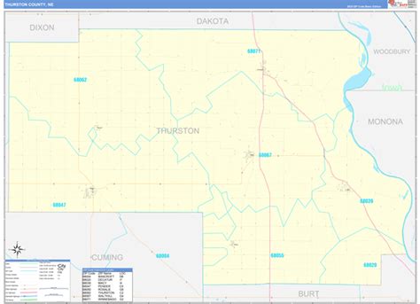 Thurston County Ne Zip Code Wall Map Basic Style By Marketmaps Mapsales
