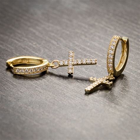Children's small round hoop earrings in 14k gold $150.00 sale $67.50 Mens Small 14K Gold Cross Drop Huggie Hoop Earrings