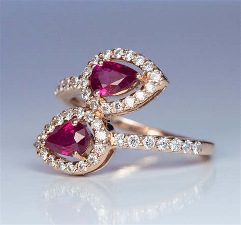 Contemporary Bypass Ruby Diamond Gold Ring - Antique Jewelry | Vintage ...