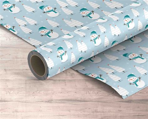 Snowman On Blue Childrens Christmas Wrapping Paper With Etsy