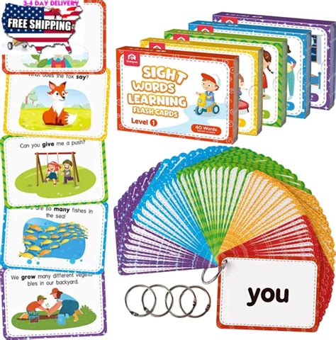 Sight Words Educational Flashcards Game Learning Reading Cards Toys For