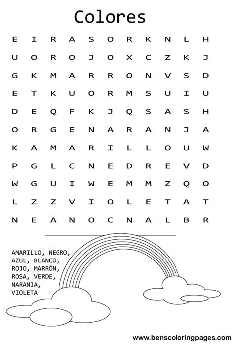 Colors Word Search In Spanish Printable Word Search