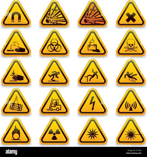 Vector Illustration Sixteen Standard Hazard Symbols In Shine Style