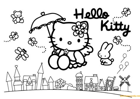 Have fun with the best hello kitty. Hello Kitty Flying On A City With Friends Coloring Page ...